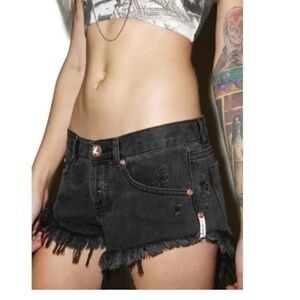 One Teaspoon Bonita High Waist Distressed Denim Shorts Black